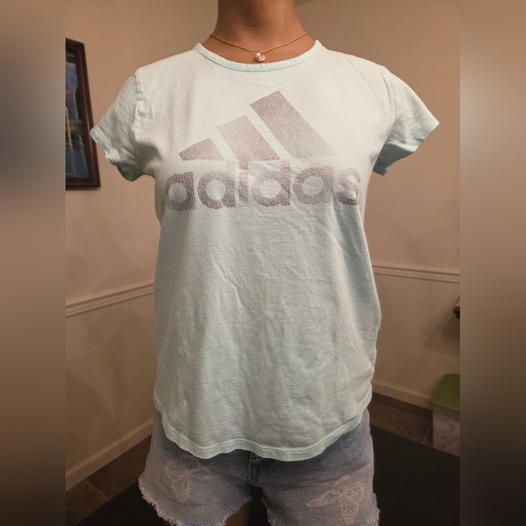 Girls adidas Light Blue Short Sleeve Tee - Picture 2 of 4